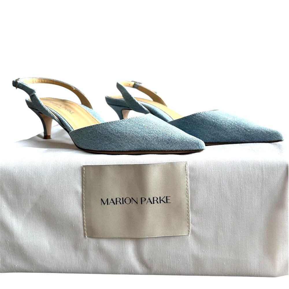 Marion Parke Classic 45 Slingback Kitten Heels Chambray US 6 dust bag/box $595
